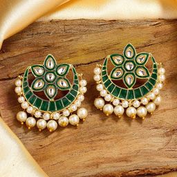Estele Gold-Plated Stone Studded & Beaded Floral Chandbalis Earrings-58