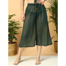 Oxolloxo Womens Solid Green Elasticated Waist Tie-Up Detail Beachwear Culottes-picture-2