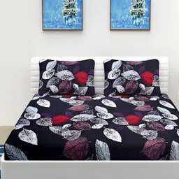 RIDHAAN Black & White Floral 300 TC Queen Bedsheet with 2 Pillow Covers-picture-38