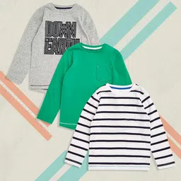 mothercare Boys Pack of 3 Pure Cotton T-shirts in White Green & Grey-image-96