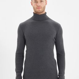 Trendyol Men Grey Ribbed Pullover-picture-42