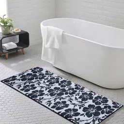 OBSESSIONS Grey Floral Anti-Skid 1800GSM Bath Rug-70