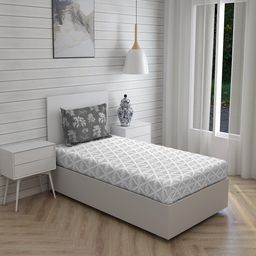 Layers Grey & White 144 TC Single Geometric Bed Sheet with 1 Pillow Covers-image-26