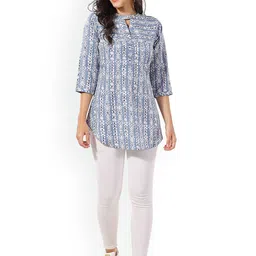 MIRAAN Geometric Printed Keyhole Neck Pure Cotton Straight Kurti-picture-16