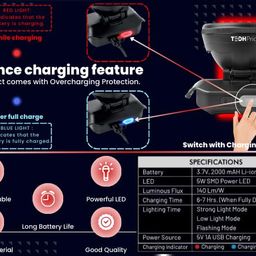 TechPride Rechargeable LED Head Torch Model: Hunter Headlight Upto 1km Range with Lithium-ion Battery, Blinking Feature for Fishing Camping Hiking Trekking Cycling Running etc, 140 Lumens image 5