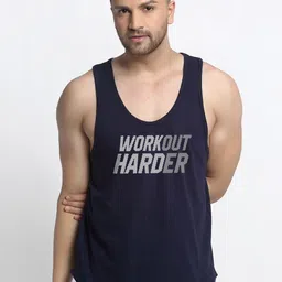 Friskers Men Navy Blue & Grey Printed Cotton Gym Vest C122-17-S-image-4