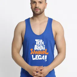 Friskers Men Blue Printed Pure Cotton Gym Vest-image-92