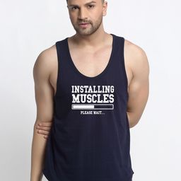 Friskers Men Navy Blue Printed Pure Cotton Gym Vest-image-81