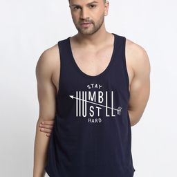 Friskers Men Navy Blue Printed Pure Cotton Gym Vest-image-113