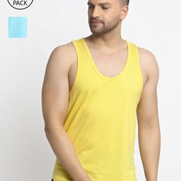 Friskers Men Pack Of 2 Solid Drop Cut Pure Cotton Gym Vests-image-52