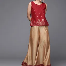 PINKSKY Women Maroon & Beige Printed Top with Palazzo-image-32