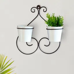 ExclusiveLane Set Of 2 Solid Symmetry Scroll Planters With Holder In Galvanized Iron-23