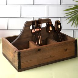 NATURALLY YOURS Brown Wooded Cutlery Kitchen Spoon Organiser-35