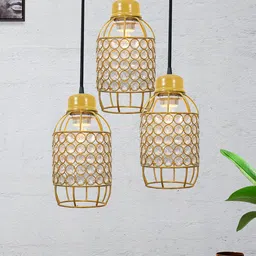Homesake Golden Textured 3-Lights Round Cluster Chandelier Hanging Pendant Lamp-11
