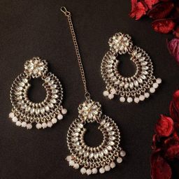 Rubans Women Gold-Plated White & Pink Kundan-Studded Beaded Handcrafted Jewellery Set-18