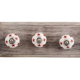 Indianshelf Red, White & Brown Printed Wood 3-Hooks Wall Key Holder image 2