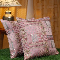HOSTA HOMES Pink & Blue 2 Pieces Embellished Square Cushion Covers-image-33