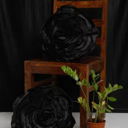 HOSTA HOMES Black Set of 2 Floral Satin Round Cushion Covers-52