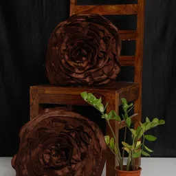 HOSTA HOMES Brown Set of 2 Floral Satin Round Cushion Covers-11