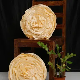 HOSTA HOMES Cream-Coloured Set of 2 Floral Satin Round Cushion Covers-19
