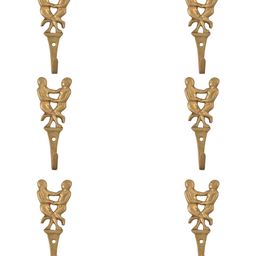 IndianShelf Gold Toned 6 Pieces Brass Textured Brass Wall Hooks-image-35