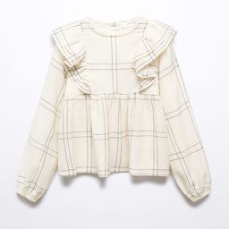 Mango Kids Girls Pure Cotton Checked Puff Sleeve Ruffles Top-image-60
