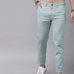 Roadster Men Sea Green Slim Fit Solid Chinos-image-11