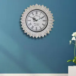 Epsilon White Colour Engineered Wood Distress Finish Sun Flower wall Clock by Disoo Fashions-picture-41