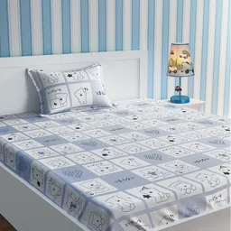 URBAN DREAM White & Grey Graphic 210 TC Single Bedsheet with 1 Pillow Covers-image-48