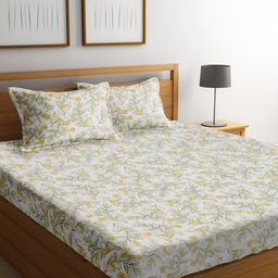 RAGO White & Green Floral Queen Bedsheet with 2 Pillow Covers-image-92