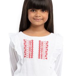 UNDER FOURTEEN ONLY Girls White Embroidered Blouson Top-image-59