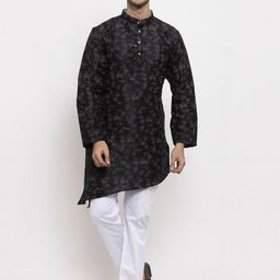 KLOTTHE Men Black & Purple Printed Straight Kurta-image-1