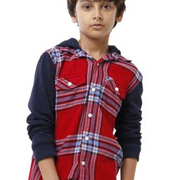 UNDER FOURTEEN ONLY Boys Red Tartan Checks Casual Shirt-image-43