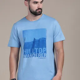 Roadster Lifestyle Co Blue Graphic Printed Cotton T-shirt-picture-26