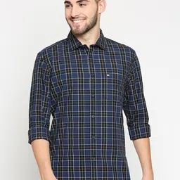 Basics Men Blue Pure Cotton Slim Fit Tartan Checks Checked Casual Shirt-image-75