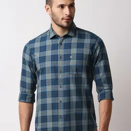 Basics Men Blue Cotton Tartan Checked Slim Fit Casual Shirt-image-52