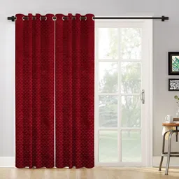 HOSTA HOMES Set of 2 Maroon Geometric Long Door Curtain-image-28