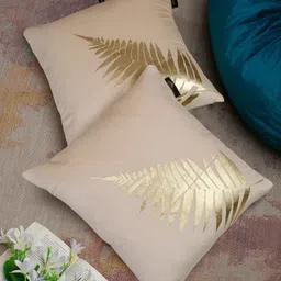 HOSTA HOMES Beige & Gold-Toned 2 Pcs Floral Velvet Square Cushion Covers-image-60