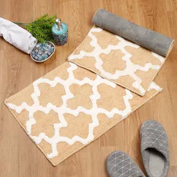 HOSTA HOMES Set of 2 Brown & White Printed Anti-Skid Doormats-3