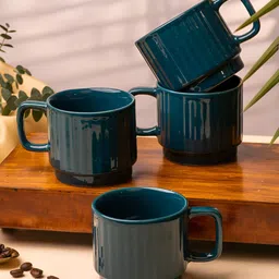 ARAVALII Blue 2 Pieces Textured Ceramic Glossy Mugs 250ml Each-42