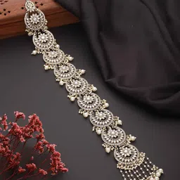 Jazz and Sizzle Kundan Studded & Pearl Beaded Embellished Choti Hair Accessory-image-4