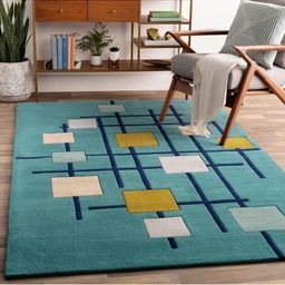 IMRA CARPET Turquoise Blue Geometric Anti-Skid Woollen Carpet-picture-47