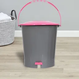Kuber Industries Set Of 2 Grey & Pink Pedal Dustbin With Handle-30