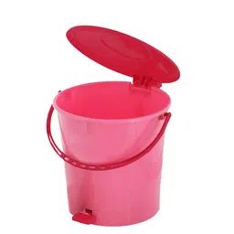 Kuber Industries Set Of 2 Pink & Red Solid 5L Pedal Dustbin With Handle image 2