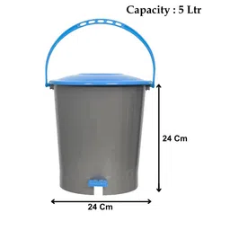 Kuber Industries Set Of 2 Grey & Blue Solid 5L Pedal Dustbin With Handle image 2