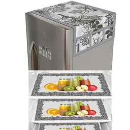 Dakshya Industries Black & White 6 Pieces Printed Fridge Top Cover, Handle Covers & Mats-32