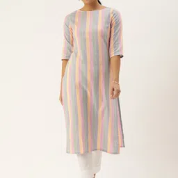 KALINI Striped Sequinned Pastels Straight Kurta-image-35