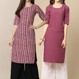KALINI Women Multicoloured Pack Of 2 Geometric Printed Crepe Kurta-image-113