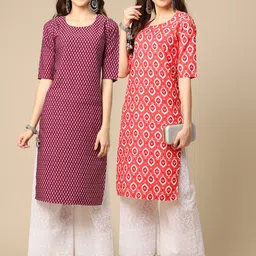 KALINI Set of 2 Women Printed Block Print Handloom Crepe Straight Kurta-24