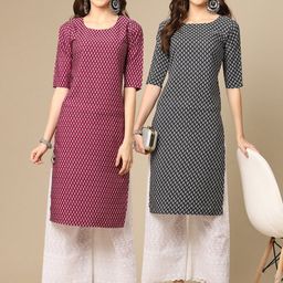 KALINI Women Multicoloured Pack Of 2 Geometric Block Print Crepe Kurta-70